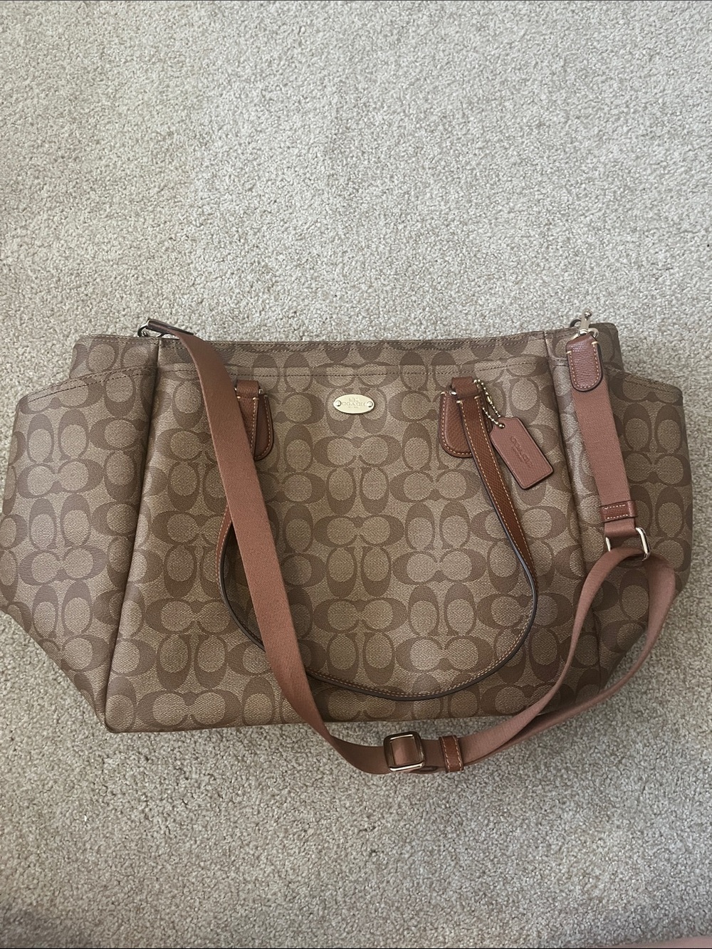 NWOT Coach Brown Leather Logo Mommy Diaper Bag